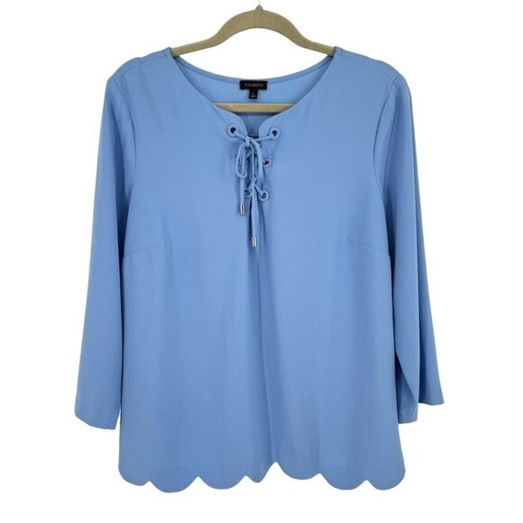 Talbots Tops - Talbots Blue Lace Up Scallop Hem Blouse Size Large  Womens Top 3/4 sleeve